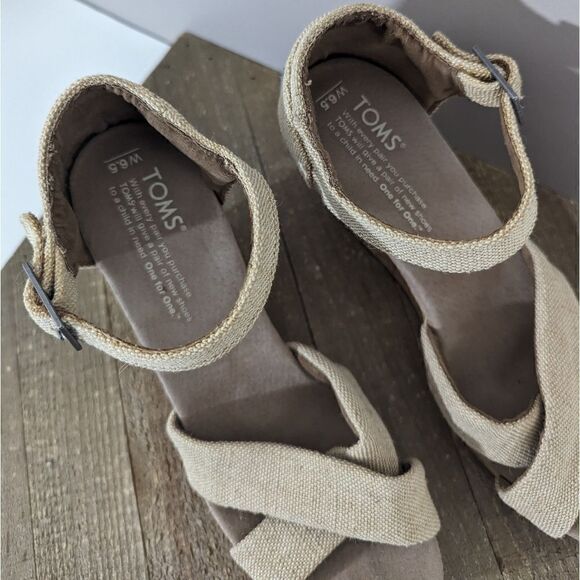 Tom's Sierra espadrille cork wedge cross strap sandal heel 6.5 - Picture 5 of 8